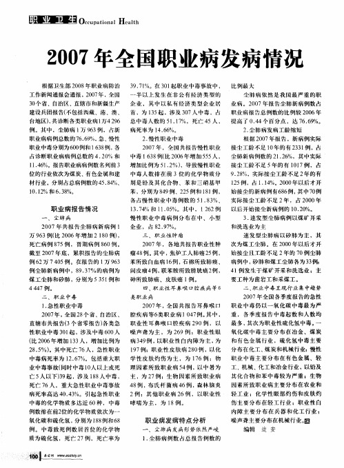 2007年全国职业病发病情况