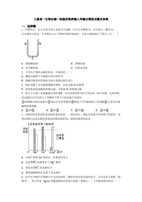 人教高一生物必修一细胞的物质输入和输出模拟试题及答案