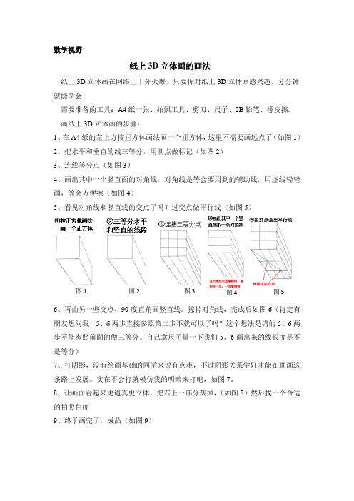 人教九年级数学下册_数学视野：纸上3D立体画的画法