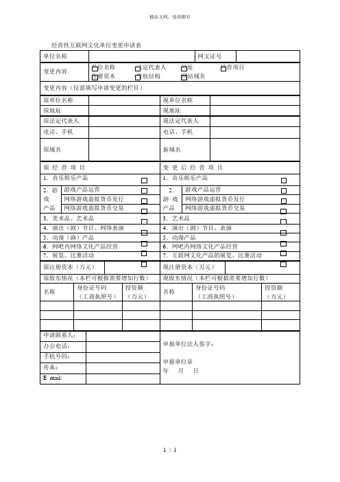 经营性互联网文化单位变更申请表