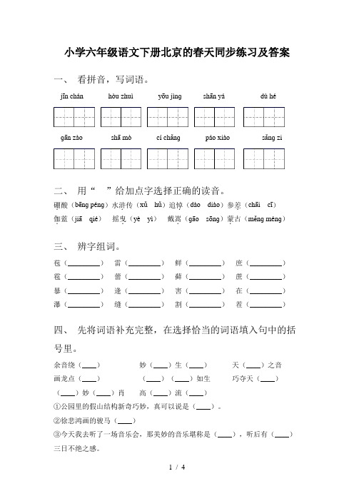 小学六年级语文下册北京的春天同步练习及答案