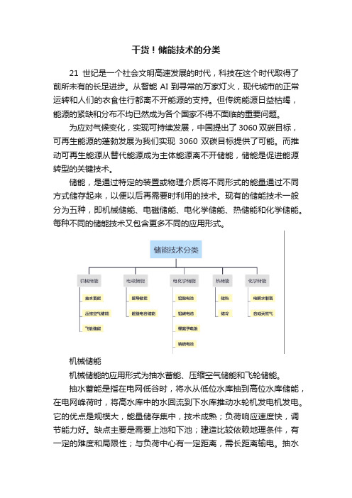 干货！储能技术的分类