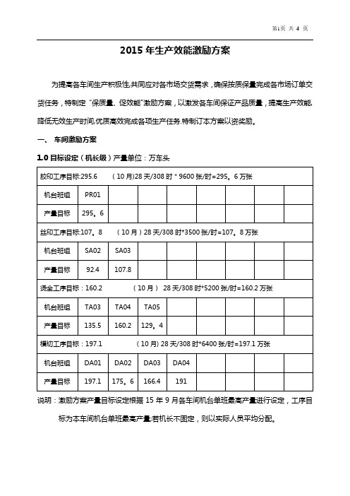 2015年生产效能激励方案