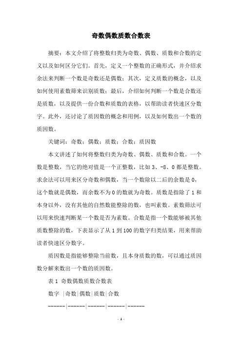 奇数偶数质数合数表