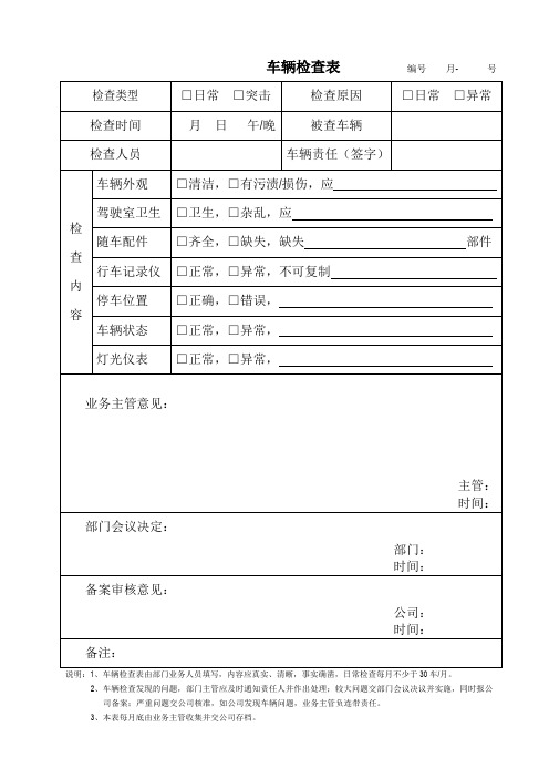 车辆检查记录单