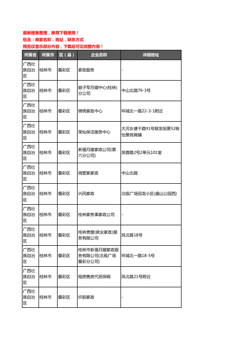 新版广西壮族自治区桂林市叠彩区家政服务企业公司商家户名录单联系方式地址大全12家