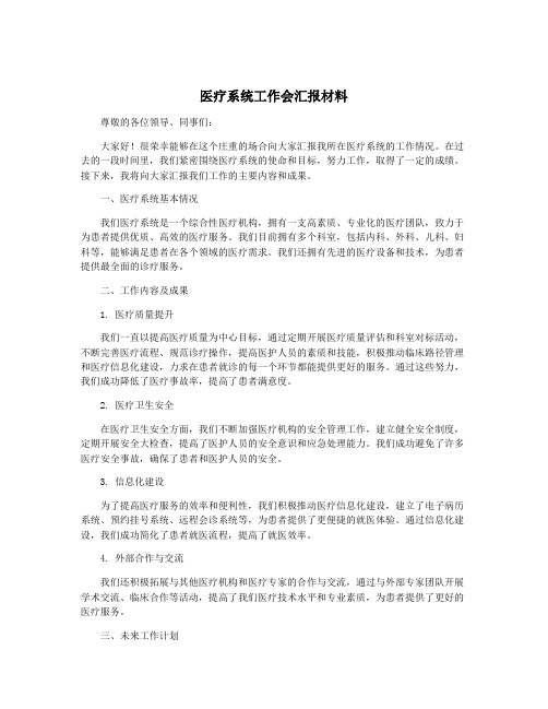 医疗系统工作会汇报材料