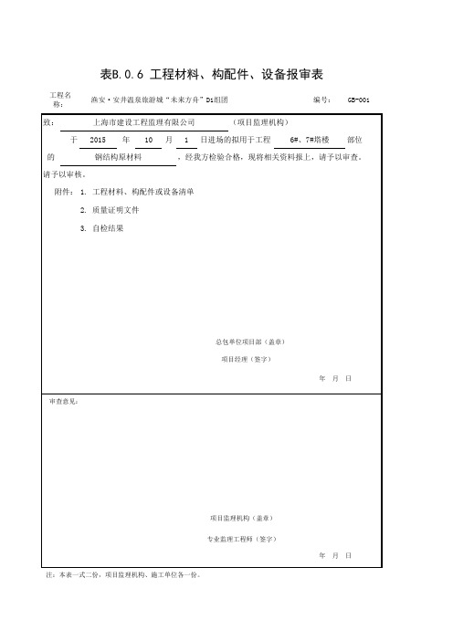 工程材料、构配件、设备报审表