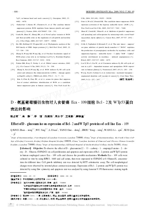 D-氨基葡萄糖衍生物对人食管癌Eca-109 细胞Bcl-2 及WTp53 蛋白表达的影响