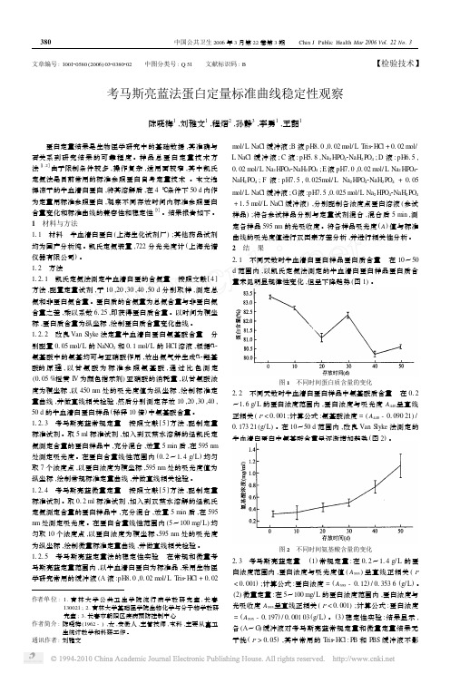 考马斯亮蓝法蛋白定量标准曲线稳定性观察