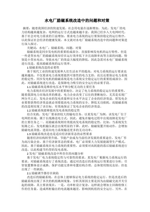  水电厂励磁系统改造中的问题和对策