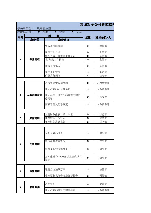 集团对子公司管控权限表