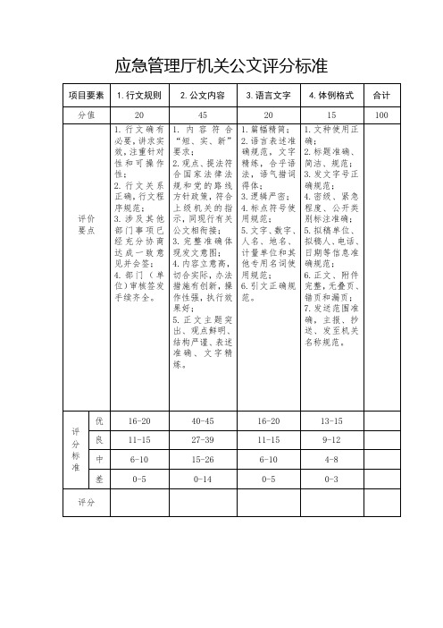 应急管理厅机关公文评分标准