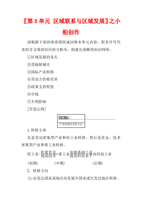 高中地理 第3单元 区域联系与区域发展 单元小结与测评教案选择性高中选择性地理教案