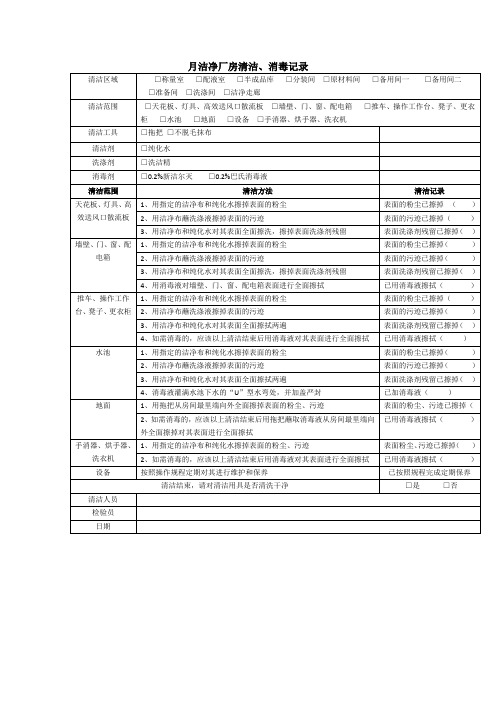 洁净厂房清洁、消毒记录