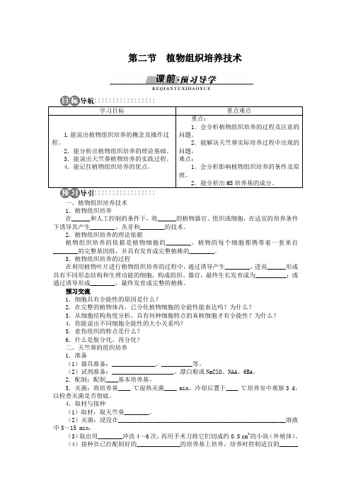 苏教版 选修1 植物组织培养技术 学案