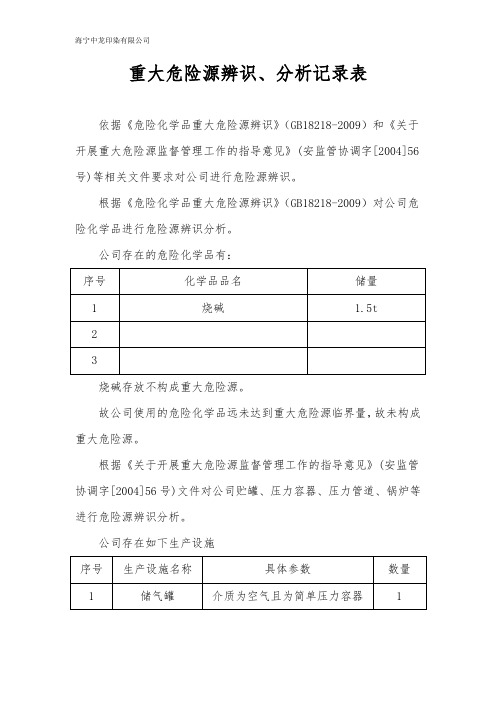 重大危险源辨识与分析