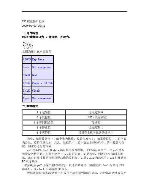 PS2键盘接口协议