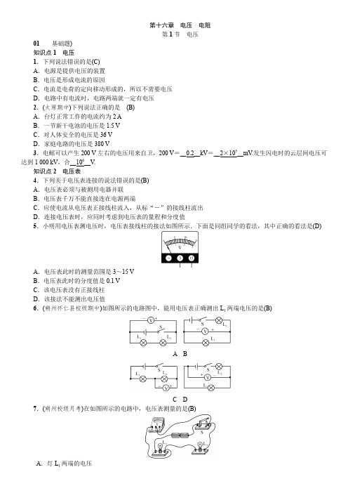 人教版九年级上册物理  第十六章 电压 电阻 练习题