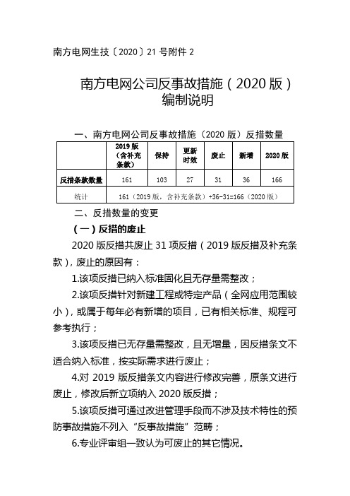 南方电网生技〔2020〕21号附件2：南方电网公司反事故措施(2020版)编制说明