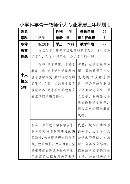 小学科学骨干教师个人专业发展三年规划1