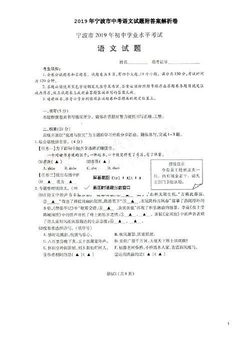 2019年宁波市中考语文试题附答案解析卷