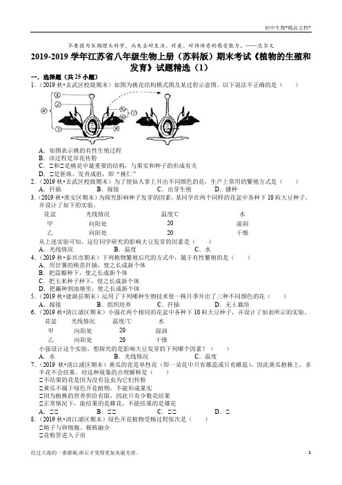 苏科版八年级生物上册期末专题复习：第19章《植物的生殖和发育》试题精选(解析版) (1)