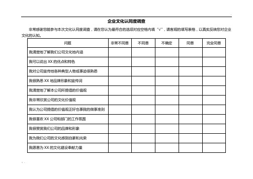 企业文化认同度调查表