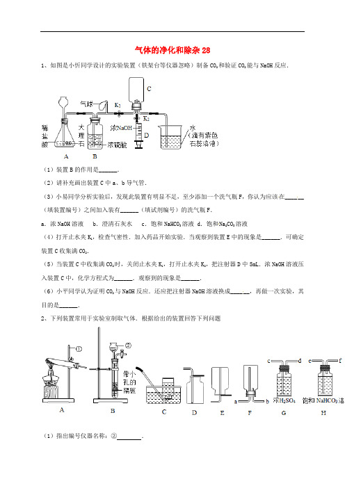 吉林省吉林市中考化学复习练习 气体的净化和除杂28(无答案) 新人教版