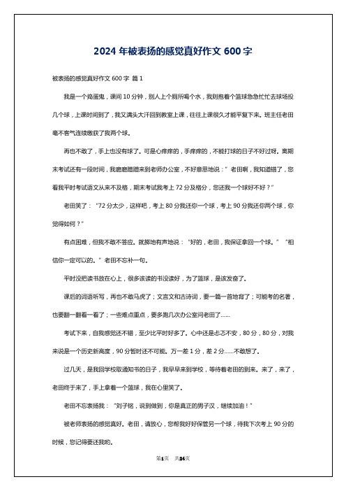 2024年被表扬的感觉真好作文600字