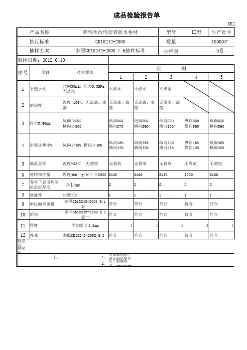 GB18242-2008弹性体改性沥青防水卷材II型出厂检验报告