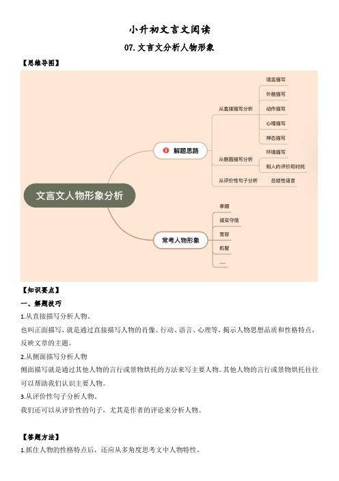 小升初文言文阅读-08文言文的人物形象分析(学生版)