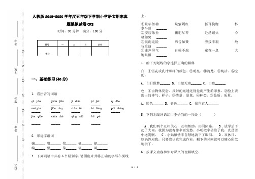 人教版2019-2020学年度五年级下学期小学语文期末真题模拟试卷CP2