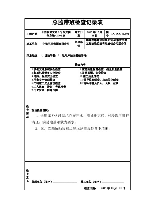 总监带班检查记录151221