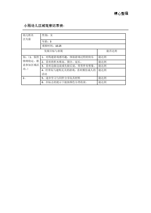 小班幼儿区域观察记录表