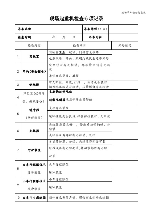 现场吊车检查记录表