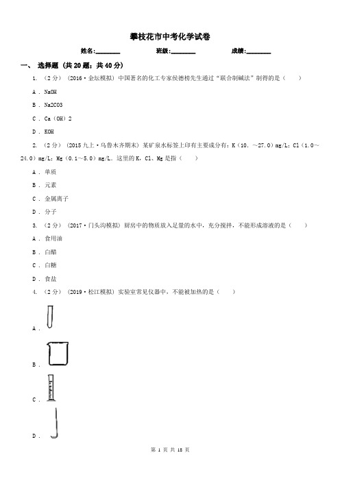 攀枝花市中考化学试卷