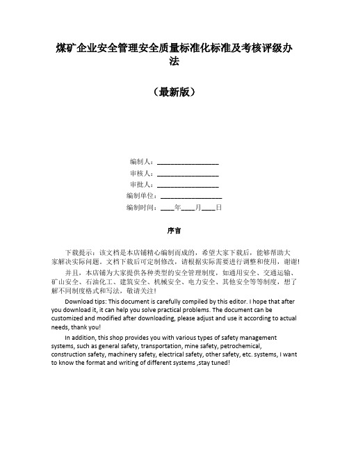 煤矿企业安全管理安全质量标准化标准及考核评级办法