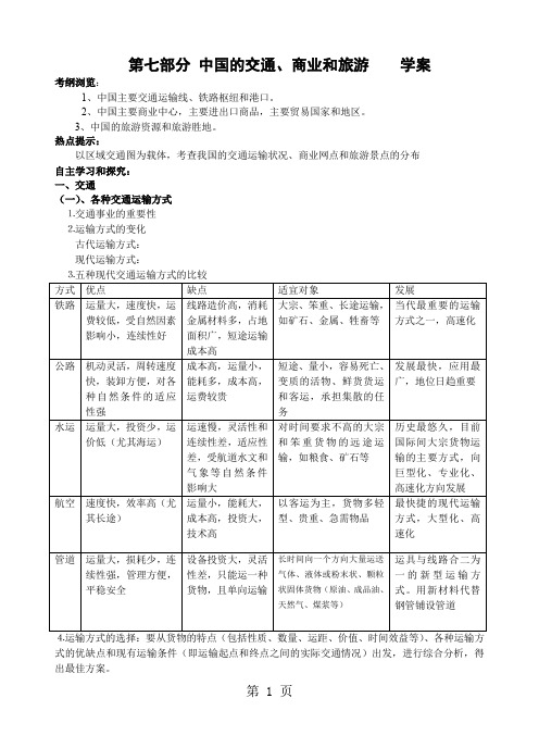 中国的交通、商业、旅游学案精品文档11页