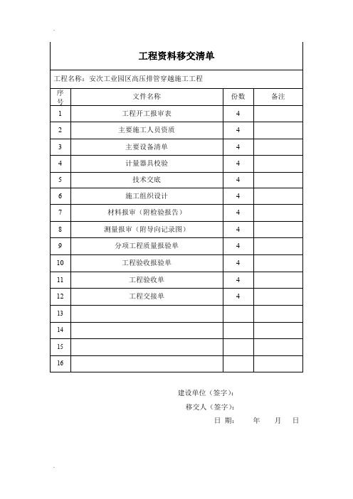 工程资料移交清单