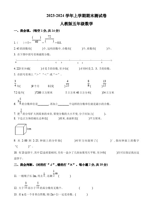 2023-2024学年数学五年级上册《期末考试题》带答案