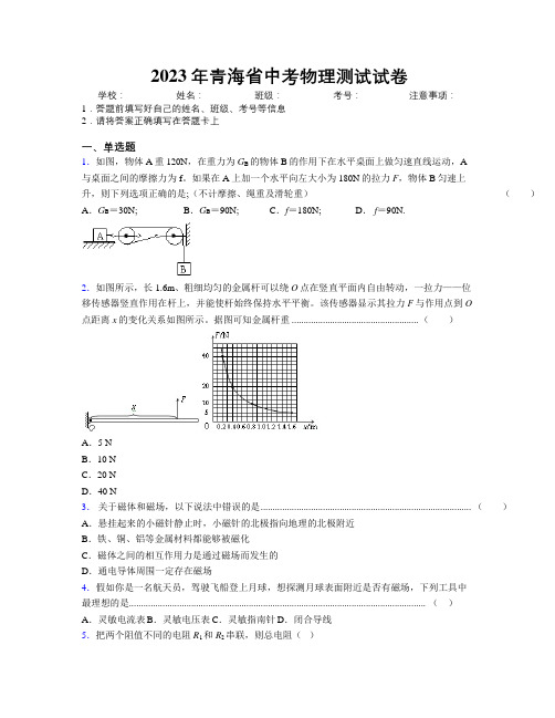 2023年青海省中考物理测试试卷附解析