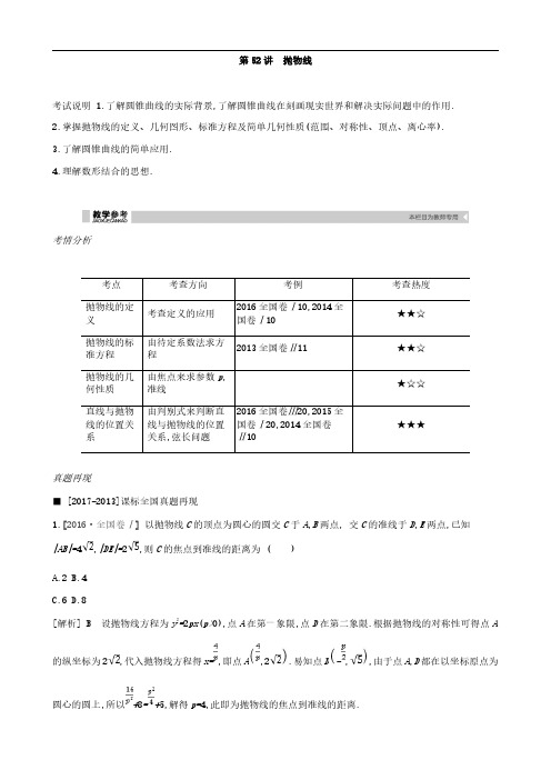 2019届高考理科数学一轮复习精品学案:第52讲 抛物线(含解析)
