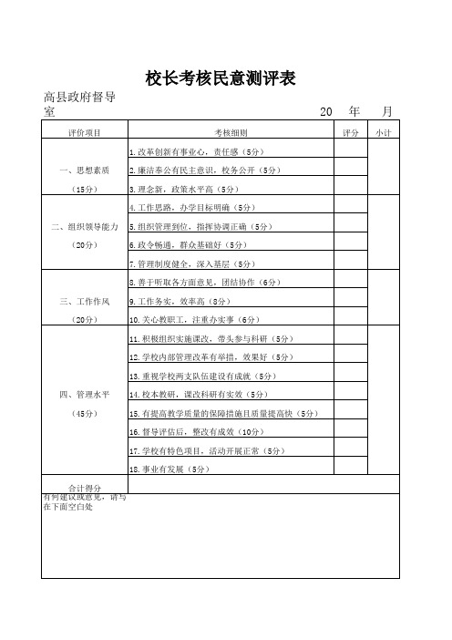 校长考核民意测评表