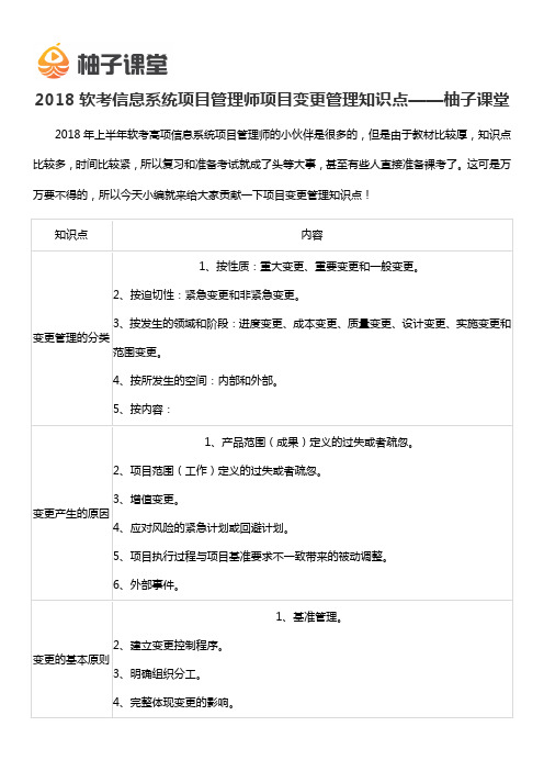 2018软考信息系统项目管理师项目变更管理知识点——柚子课堂