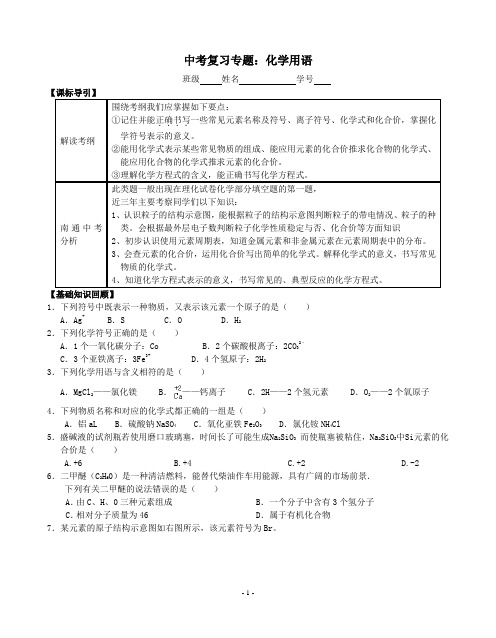 中考化学专题复习:化学用语(2013年版)