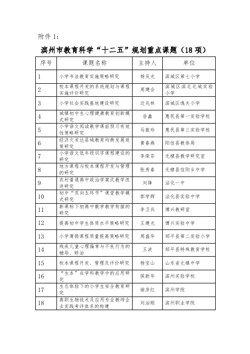 滨州市十二五规划课题