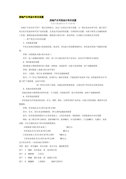 房地产公司会计科目设置