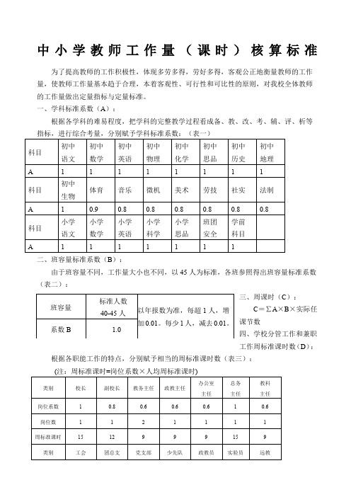 教师工作量课时核算标准 