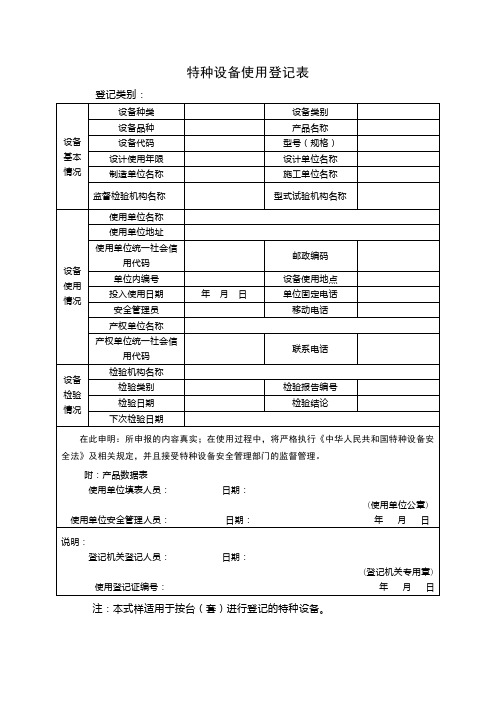 特种设备使用登记表【模板】